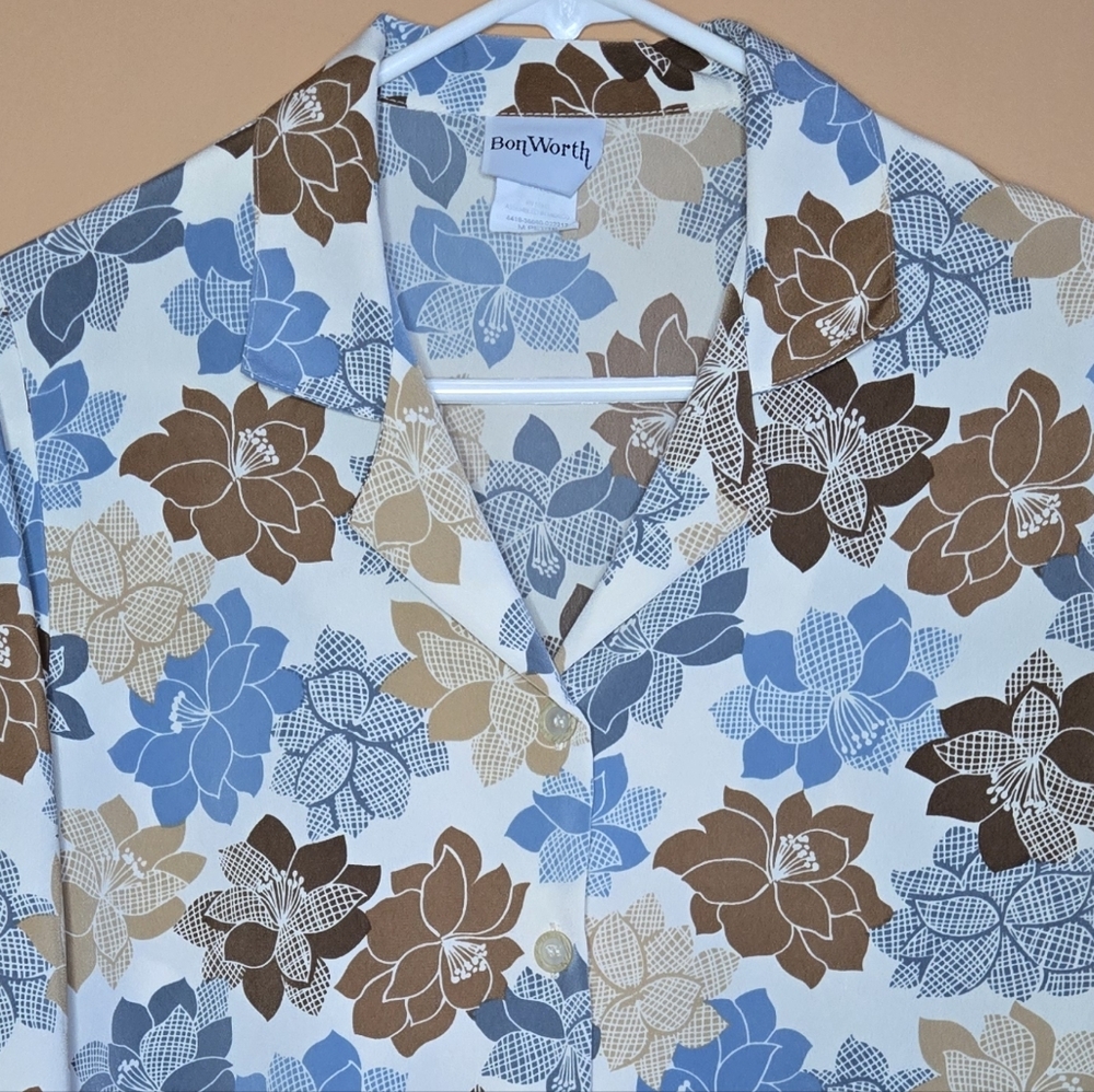 Bon Worth Floral Button-Up Blouse PTP= 22" Vintage